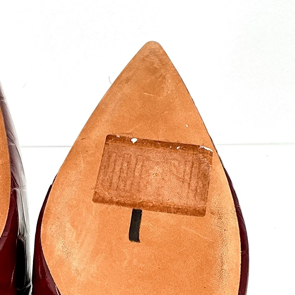 Vince Size 8.5 Burgundy Croc Print Leather Slingback Kitten Heels NEW Pumps $375
